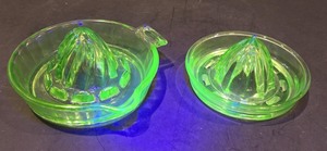 lot 20F image: Two Vintage Uranium Glass Juicers