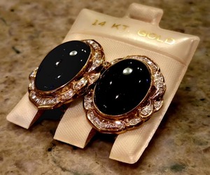 lot 1A image: 14KT Diamond Halo Onyx Clip On Earrings
