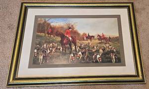 lot 24 image: George Rowlandson Halted Fox Hunt Scene Art Print Horse Equestrian Barn Dcor