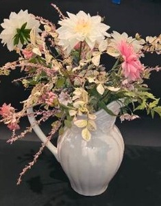 lot 51 image: Large White Vase Pitcher With Flowers