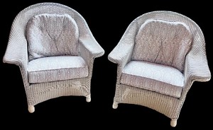 lot 4 image: Pair of White Wicker Chairs