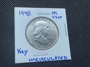 1948 Uncirculated Key Date Franklin Half Dollar, First Year, Pulled from Mint Set, Original Lustre, MS