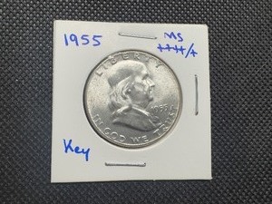 1955 Uncirculated Key Date Franklin Half Dollar, Pulled from Mint Set, Frosty & Near FBL, MS