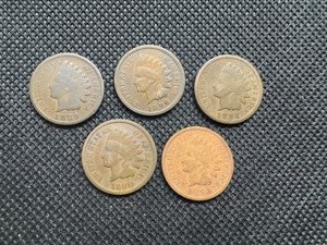 Five Pre 1900 Indianhead Cents, 1889, 1890, 1892, 1896, 1896