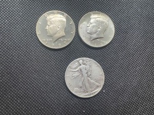 Three Half Dollars, 1944 VFXF Walker, 1987S Gen Proof from Set, 2019 Uncirculated from Fed Roll
