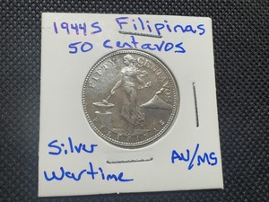 1944S Silver AUMS Filipinas 50 Centavos, Very Beautiful Wartime Coin