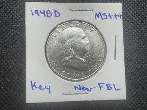 1948 D Uncirculated Key Date Franklin Half Dollar, Superb, MS, Near FBL