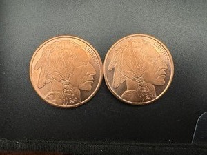 Two 1oz Copper Rounds with Buffalo Design