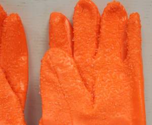 Majestic PVC 6 Pair Orange fluorescent Work Gloves Foam Lined For Super Warmth, Safety Cuff, Heavy Gritt Palm Size Large, Lot Of 6 Pairs