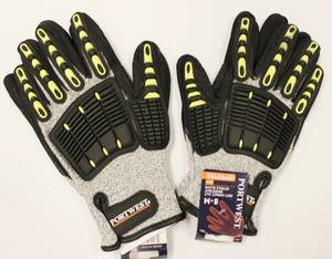 Portwest Gloves # A722, Anti Impact Cut Resistance ANSI Abrasion 6. GreyBlack Size Small, Lot Of 2 Pairs Of Gloves