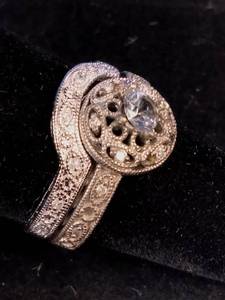 lot 209 image: Sofia B. Sterling Silver 110 ct tw Diamond and Lab-Created White Sapphire Vintage-Style Bridal Set, Size 5