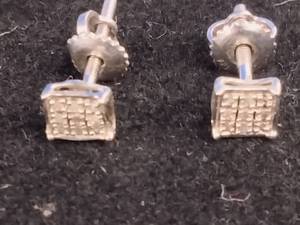 lot 210 image: LADIES YUVA EARRINGS 0.05CT SQUARE DIAMOND STERLING SILVER