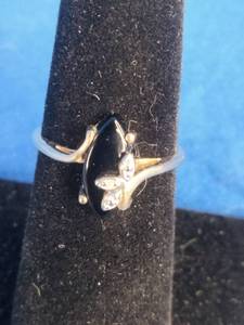 lot 212 image: 10K Yellow Gold Marquise Black Onyx Diamond-Accent Vine Ring, Size 6