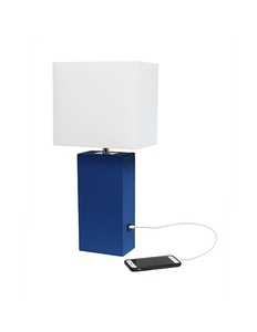 lot 248 image: New Elegant Designs Modern Leather Table Lamp with USB Port, Blue