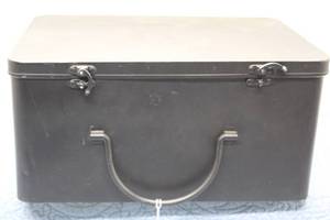 lot 38 image: Vintage Black Metal Storage Box with Yellow Interior