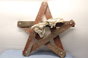 lot 39 image: Rustic Wooden Star Decoration with Fabric Accents