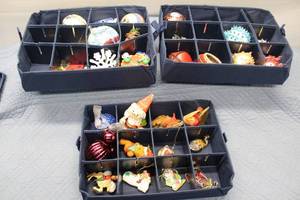 lot 41 image: Collection of 15 Christmas Ornaments in Organizing Box
