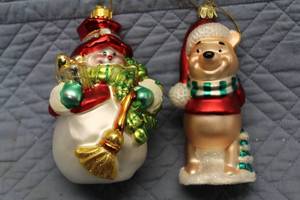 lot 46 image: Set of 2 Vintage Christmas Ornaments - Snowman and Bear