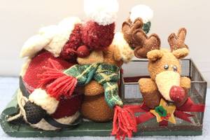 lot 91 image: Vintage Plush Santa Claus and Reindeer Figure with Sleigh Decoration