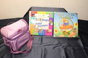 lot 161 image: Baby Einstein Activity Book and Read to Me Grandma Book with Lunch Bag