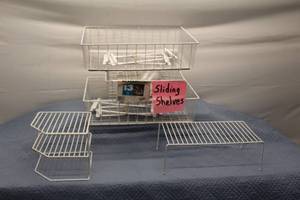lot 167 image: Set of 3 White Wire Sliding Shelves for Storage Solutions