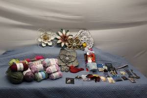 lot 174 image: Assorted Crafting Supplies and Decorative Flowers Lot