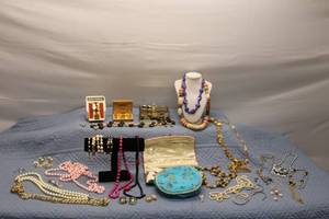lot 193 image: Collection of Vintage Jewelry and Accessories with Two Bulova Watches
