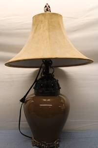 lot 243 image: Vintage Ceramic Table Lamp with Suede Shade