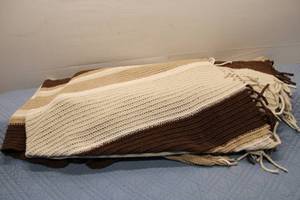 lot 328 image: Handmade Knit Throw Blanket in Brown and Cream Stripes