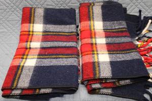 lot 345 image: Set of 2 Plaid Wool Scarves in Red, Navy, and White