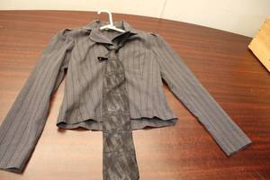lot 373 image: Womens Gray Pinstripe Business Suit with Tie