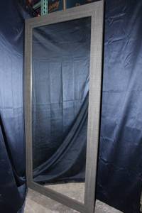 lot 259 image: Full-Length Framed Mirror with Textured Gray Frame