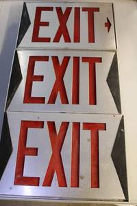 lot 2 image: Lot of 4 Vintage Exit Signs - Red and Silver