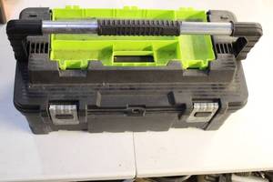 lot 22 image: Black and Green Tool Box with Assorted Tools
