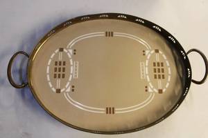 lot 32 image: Vintage Oval Serving Tray with Decorative Handles