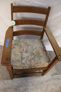 lot 63 image: Vintage Oak Armchair with Floral Upholstered Seat