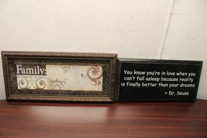 lot 408 image: Set of 2 Framed Inspirational Wall Art Prints - Family Quote & Dr. Seuss Love Saying