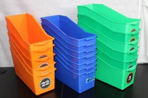 lot 468 image: Set of 18 Plastic Storage Bins in Multiple Colors