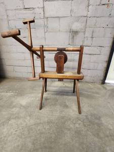 lot 7 image: Vintage Wooden Gear-Operated Machine with Crank Handle