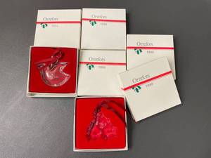 lot 153 image: Vintage Orrefors Crystal Christmas Ornaments Set with Original Boxes