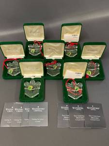 lot 155 image: 7 Waterford Crystal Christmas Memories Ornaments 1996 Set Gift Boxed Collectible