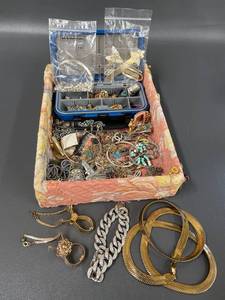 lot 165 image: Large Vintage Costume Jewelry Lot with Rings, Necklaces, Bracelets, and Chains