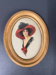 lot 167 image: Vintage Framed 1912 Print by Charles Knowles Hare - Elegant Woman in Red Hat