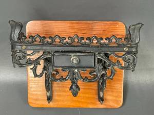 lot 176 image: Vintage Wrought Iron Bracket Shelf with Drawer 8 Wide