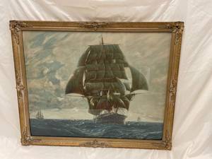 lot 371 image: Vintage Framed Nautical Maritime Ship Print Art Decor