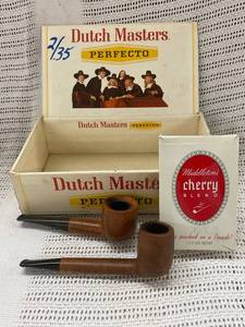 lot 15 image: Vintage Briar Pipes with Dutch Masters Perfecto Box, etc.