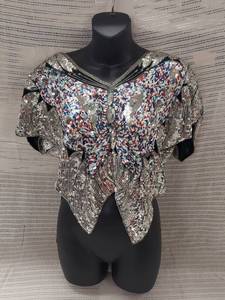 lot 43 image: Vintage 100% Silk Sequined Multi-Color Top Made in India