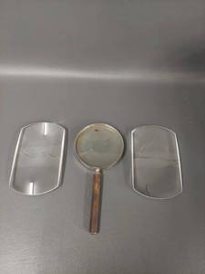 lot 52 image: Vintage Magnifying Glass with Wooden Handle and Two Huge Glass Lenses Set