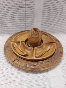 lot 55 image: Handcrafted Wooden Appetizer Tray with Intricate Design