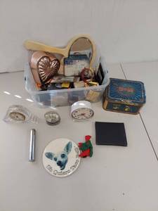 lot 63 image: Vintage Collectibles Lot Clocks, Tins, Mirrors & More Retro Items
